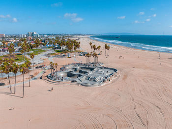 Aerial view of the skatepark of the venice beach in la, california.