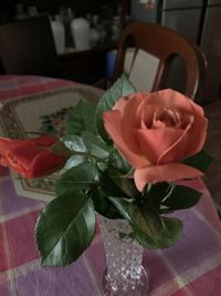 Close-up of rose on table