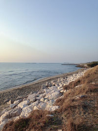 Scenic view of sea against clear sky