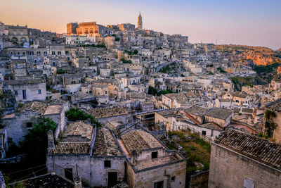 High angle view of old buildings in city