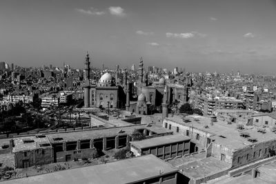 High angle view of buildings in city