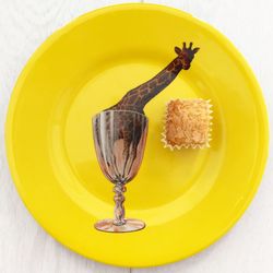 High angle view of lemon in plate on table