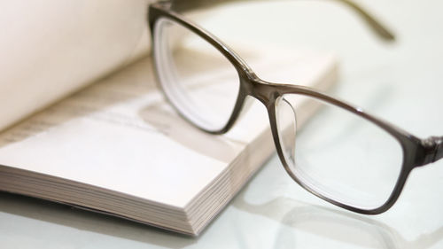 High angle view of eyeglasses on table