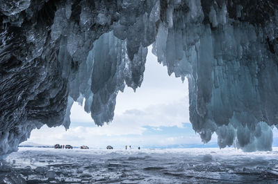 Ice cave on baykal lake, siberia, rusdia