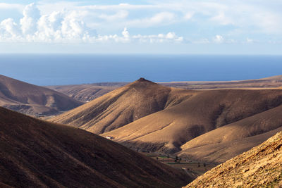 Panoramic view at landscape between betancuria and pajara on fuerteventura, spain 