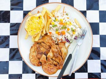 High angle view of meal served in plate