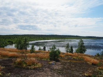 Scenic view of lake against sky