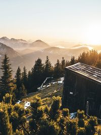 Scenic view of mountains against sky during winter