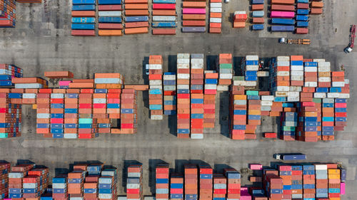 High angle top view warehouse containers area inport and export business services international 