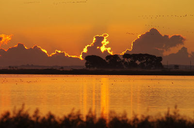 Scenic view of calm sea at sunset