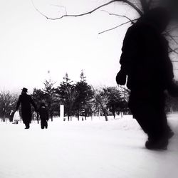 Woman standing on tree trunk