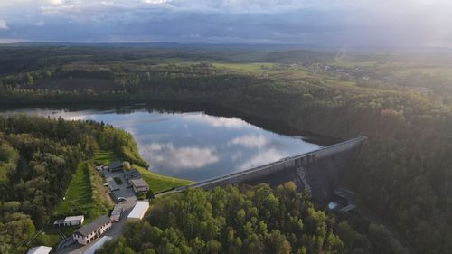 High angle view of trees on landscape against sky