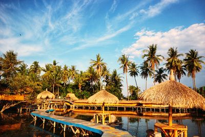 View of swimming pool against cloudy sky