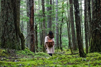 Woman standing in forest