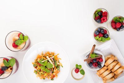 High angle view of fruit salad in bowl