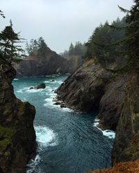 River amidst rock formations against sky