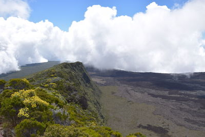 Panoramic view of volcanic landscape against sky