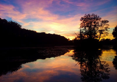 Scenic view of lake against sky during sunset