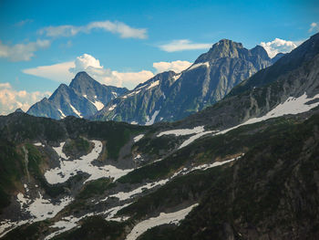 Scenic view of snowcapped mountains against sky