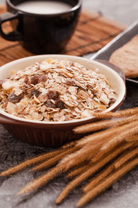 Close-up of breakfast served on table