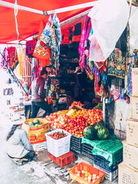 Various vegetables for sale at market stall