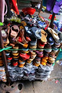 High angle view of various for sale at market stall