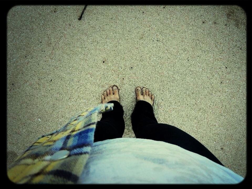 transfer print, auto post production filter, low section, person, shoe, high angle view, street, footwear, personal perspective, shadow, human foot, outdoors, sunlight, standing, day, road, ground