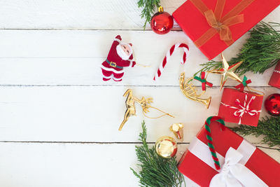 High angle view of christmas decoration on table