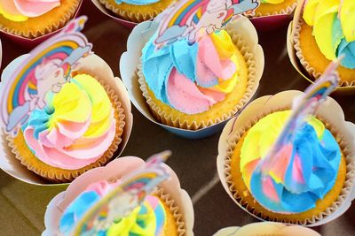 High angle view of cupcakes