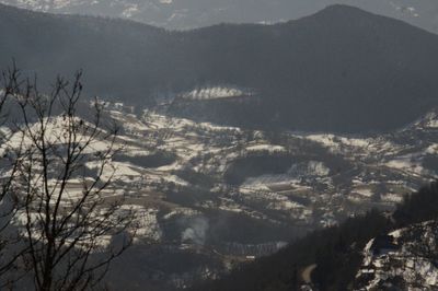 High angle view of snowcapped mountains