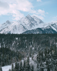 Scenic view of snowcapped mountains against sky