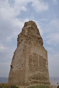 Low angle view of rock formation against sky