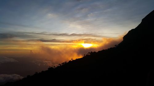 Scenic view of silhouette mountains against sky during sunset