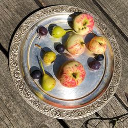 High angle view of fruits in bowl on table