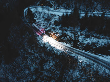 High angle view of railroad tracks during winter