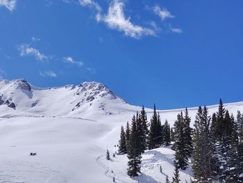 Scenic view of snow covered mountains against sky