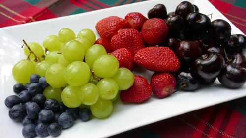 Close-up of fruits in plate