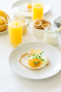 Close-up of breakfast served on table