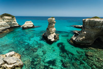 Panoramic view of sea and rocks against sky