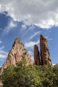 Low angle view of rock formation against sky