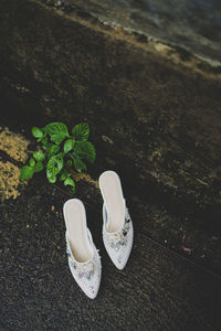High angle view of shoes on ground