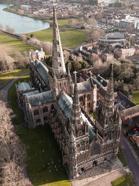 High angle view of buildings in city