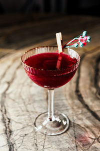 Close-up of wineglass on table