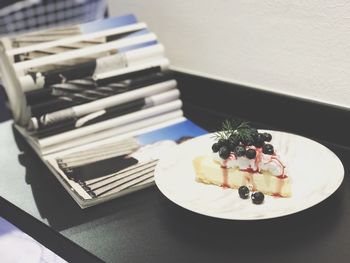 Close-up of fruit salad in plate on table