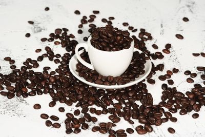 High angle view of coffee beans on table