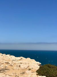 Scenic view of sea against clear blue sky