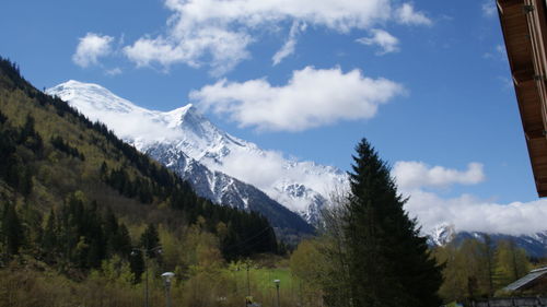 Scenic view of mountains against cloudy sky