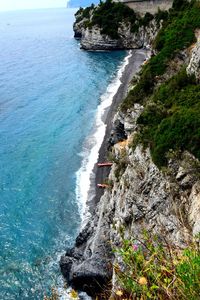 High angle view of rocks on beach