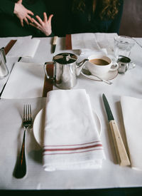 High angle view of tea cup on table