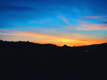 Silhouette landscape against sky during sunset